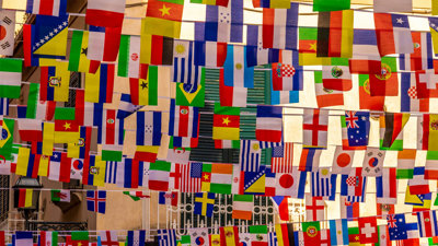 A range of flags from around the world.