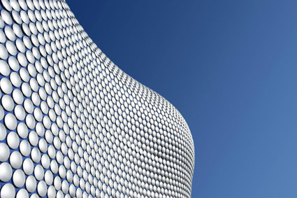 The round silver disks on the outside of the Bullring shopping centre in Birmingham