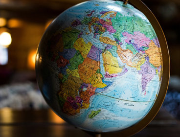 Globe a in dark room.